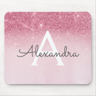 Girly Glam Pink Sparkle Glitzer Monogram Mousepad