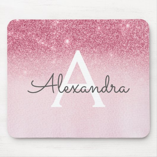 Girly Glam Pink Sparkle Glitzer Monogram Mousepad (Vorne)