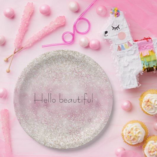 Girly Glam Pink White Glitzer Sparkle Pappteller (Party)