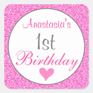 Girly Glam Princess Hot Pink Glitzer 1. Geburtstag Quadratischer Aufkleber