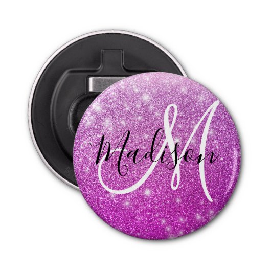 Girly & Glam Purple Glitter Sparkles Monogram Name Flaschenöffner (Vorderseite)