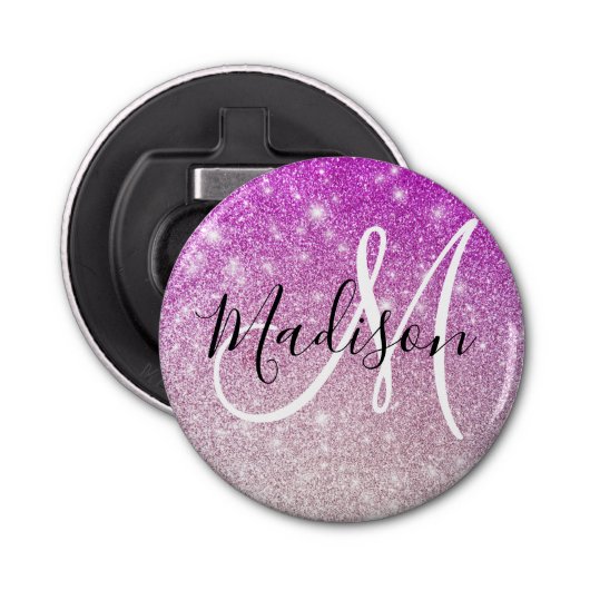 Girly & Glam Purple Glitter Sparkles Monogram Name Flaschenöffner (Vorderseite)