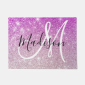 Girly & Glam Purple Glitter Sparkles Monogram Name Fußmatte (Vorderseite)