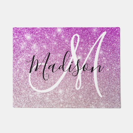 Girly & Glam Purple Glitter Sparkles Monogram Name Fußmatte (Vorderseite)