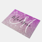 Girly & Glam Purple Glitter Sparkles Monogram Name Fußmatte (Schrägansicht)