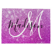 Girly & Glam Purple Glitter Sparkles Monogram Name Große Geschenktüte (Rückseite)