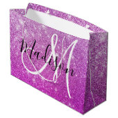 Girly & Glam Purple Glitter Sparkles Monogram Name Große Geschenktüte (Rückseite Schrägansicht)