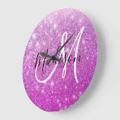 Girly & Glam Purple Glitter Sparkles Monogram Name Große Wanduhr (Winkel)