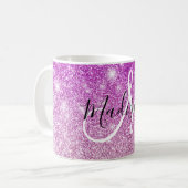 Girly & Glam Purple Glitter Sparkles Monogram Name Kaffeetasse (Vorderseite Links)