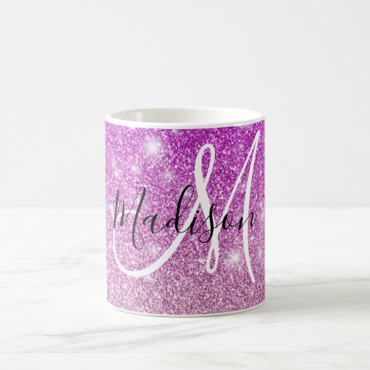 Girly & Glam Purple Glitter Sparkles Monogram Name Kaffeetasse (Mittel)