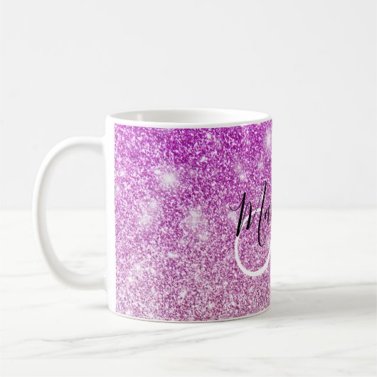 Girly & Glam Purple Glitter Sparkles Monogram Name Kaffeetasse (Links)