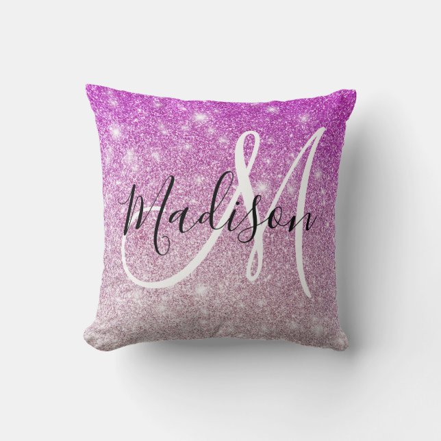 Girly & Glam Purple Glitter Sparkles Monogram Name Kissen (Vorderseite)