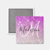 Girly & Glam Purple Glitter Sparkles Monogram Name Magnet (Vorderseite/Rückseite)