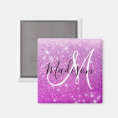 Girly & Glam Purple Glitter Sparkles Monogram Name Magnet (Vorderseite/Rückseite)