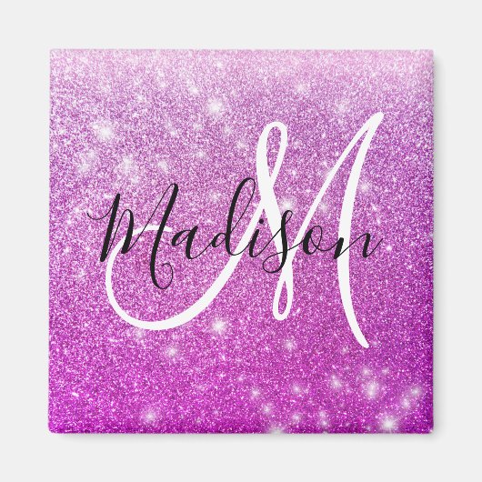 Girly & Glam Purple Glitter Sparkles Monogram Name Magnet (Vorne)