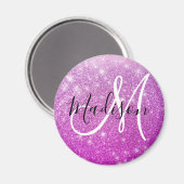Girly & Glam Purple Glitter Sparkles Monogram Name Magnet (Vorderseite/Rückseite)