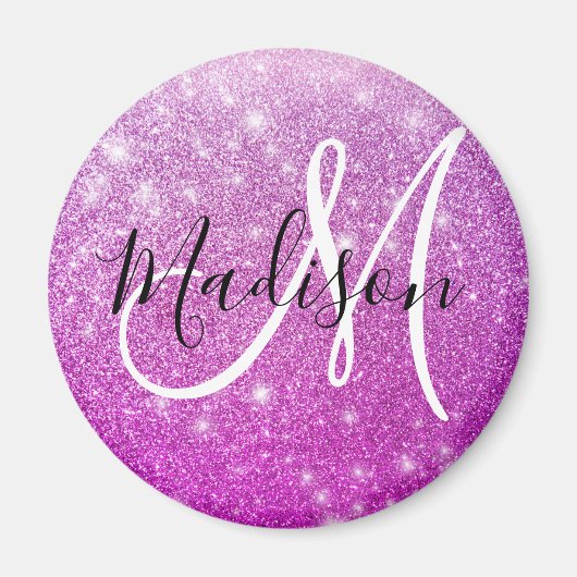 Girly & Glam Purple Glitter Sparkles Monogram Name Magnet (Vorne)