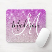 Girly & Glam Purple Glitter Sparkles Monogram Name Mousepad (Mit Mouse)