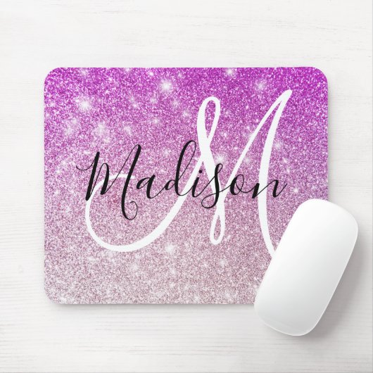 Girly & Glam Purple Glitter Sparkles Monogram Name Mousepad (Mit Mouse)
