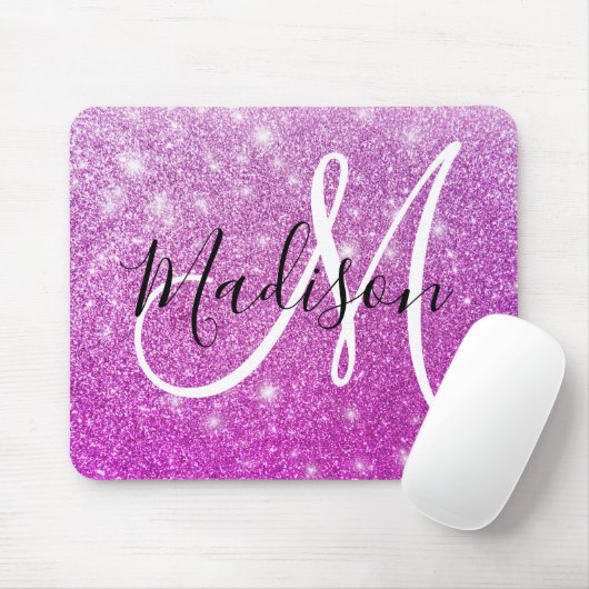 Girly & Glam Purple Glitter Sparkles Monogram Name Mousepad (Mit Mouse)