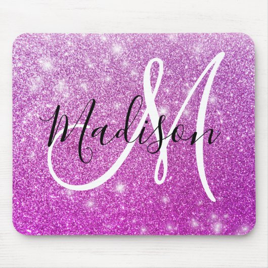 Girly & Glam Purple Glitter Sparkles Monogram Name Mousepad (Vorne)
