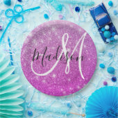 Girly & Glam Purple Glitter Sparkles Monogram Name Pappteller (Party)
