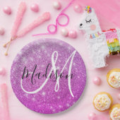 Girly & Glam Purple Glitter Sparkles Monogram Name Pappteller (Party)
