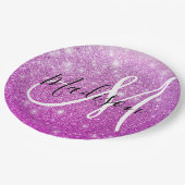 Girly & Glam Purple Glitter Sparkles Monogram Name Pappteller (Schrägansicht)