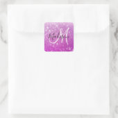 Girly & Glam Purple Glitter Sparkles Monogram Name Quadratischer Aufkleber (Tasche)