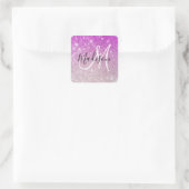 Girly & Glam Purple Glitter Sparkles Monogram Name Quadratischer Aufkleber (Tasche)