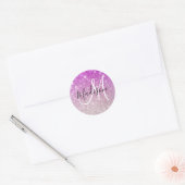 Girly & Glam Purple Glitter Sparkles Monogram Name Runder Aufkleber (Umschlag)