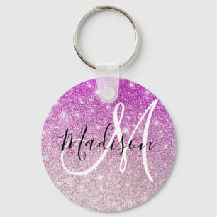 Girly & Glam Purple Glitter Sparkles Monogram Name Schlüsselanhänger