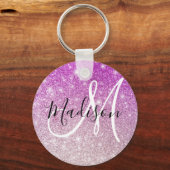 Girly & Glam Purple Glitter Sparkles Monogram Name Schlüsselanhänger (Vorderseite)