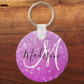 Girly & Glam Purple Glitter Sparkles Monogram Name Schlüsselanhänger (Vorderseite)