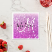 Girly & Glam Purple Glitter Sparkles Monogram Name Serviette (Beispiel)