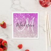 Girly & Glam Purple Glitter Sparkles Monogram Name Serviette (Beispiel)