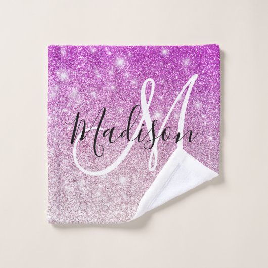 Girly & Glam Purple Glitter Sparkles Monogram Name Waschlappen (Waschlappen)