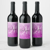 Girly & Glam Purple Glitter Sparkles Monogram Name Weinetikett (Flaschen)