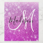 Girly & Glam Purple Glitter Sparkles Monogram Name Weinetikett (Einzelnes Label)