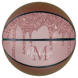 Girly Glam Rose Gold Drilling Glitzer Monogram Basketball