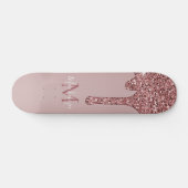 Girly Glam Rose Gold Drilling Glitzer Monogram Skateboard (Horizontal)