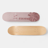 Girly Glam Rose Gold Drilling Glitzer Monogram Skateboard (Horizontal)