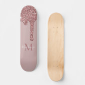 Girly Glam Rose Gold Drilling Glitzer Monogram Skateboard (Vorderseite)