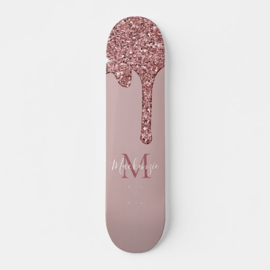 Girly Glam Rose Gold Drilling Glitzer Monogram Skateboard (Vorne)