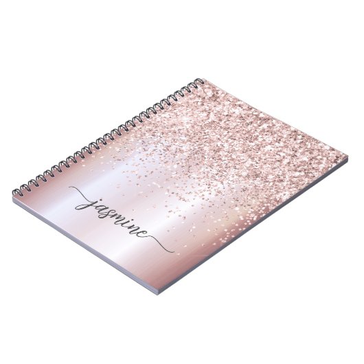 Girly Glam Rose Gold Glitzer Monogram Name Script Notizblock (Linke Seite)