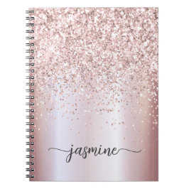 Girly Glam Rose Gold Glitzer Monogram Name Script Notizblock