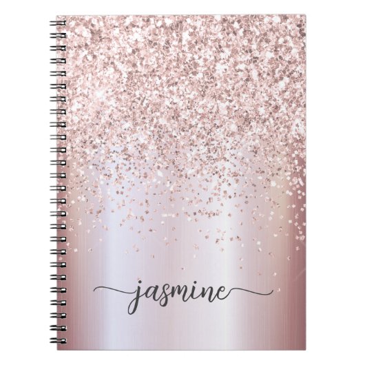 Girly Glam Rose Gold Glitzer Monogram Name Script Notizblock (Vorderseite)