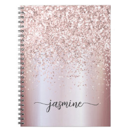 Girly Glam Rose Gold Glitzer Monogram Name Script Notizblock