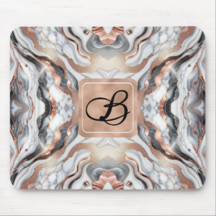 Girly Glam Rose Gold Silber & Weißer Marmor  Mousepad