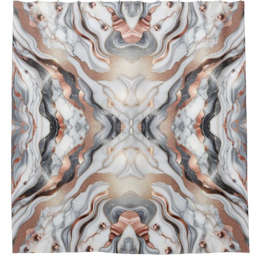 Girly Glam Rose Gold Silver & White Marmor Duschvorhang (Vorderseite)